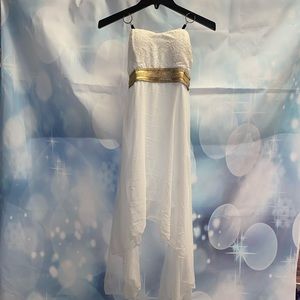 Boutique White & Gold strapless dress Sz Sm